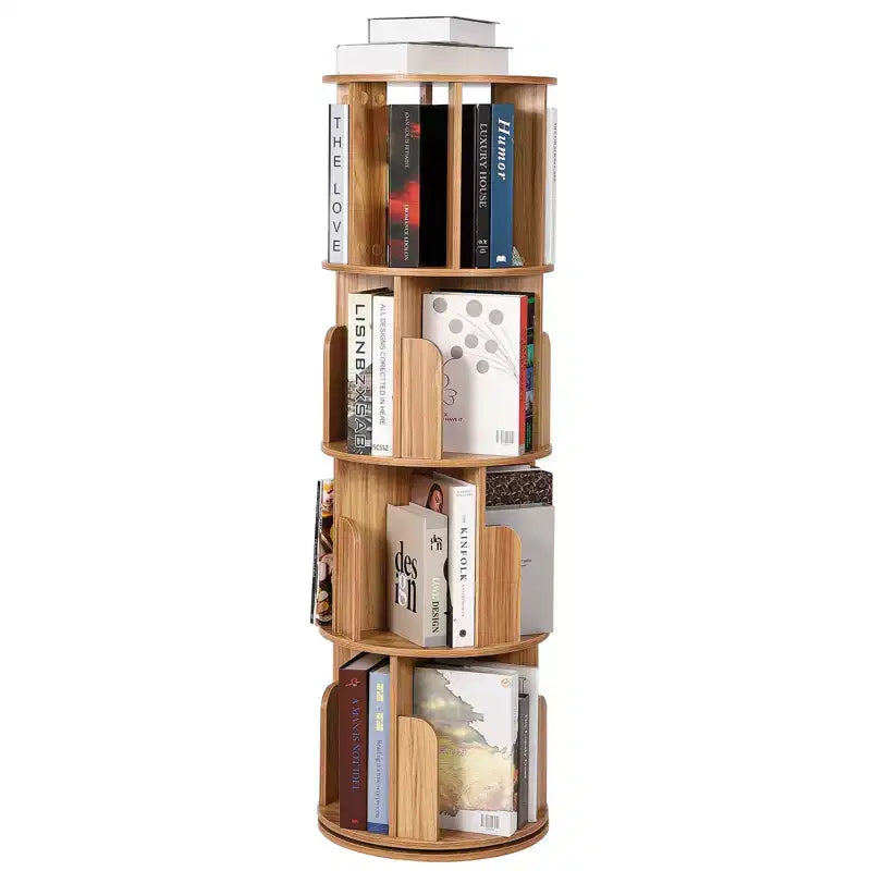 Libreria rotante in legno a 4 livelli, scaffale da pavimento a 360° e organizer multifunzionale per soggiorno, bambini e adulti