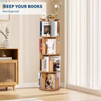 Libreria rotante in legno a 4 livelli, scaffale da pavimento a 360° e organizer multifunzionale per soggiorno, bambini e adulti