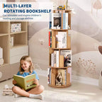 Libreria rotante in legno a 4 livelli, scaffale da pavimento a 360° e organizer multifunzionale per soggiorno, bambini e adulti