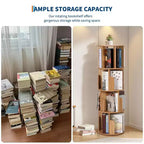 Libreria rotante in legno a 4 livelli, scaffale da pavimento a 360° e organizer multifunzionale per soggiorno, bambini e adulti