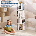 Libreria rotante in legno a 4 livelli, scaffale da pavimento a 360° e organizer multifunzionale per soggiorno, bambini e adulti