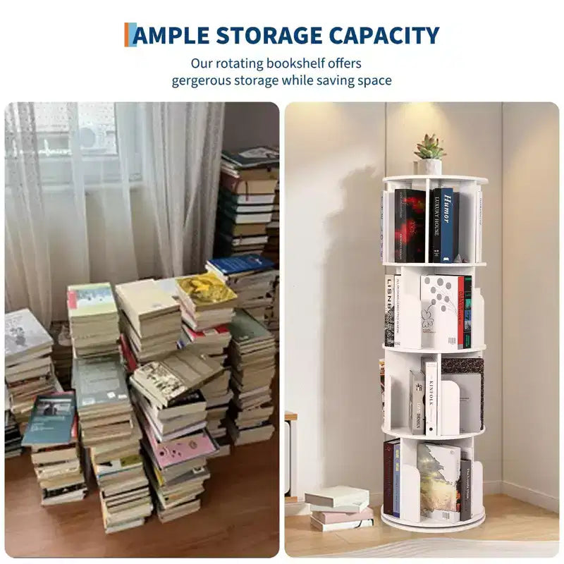 Libreria rotante in legno a 4 livelli, scaffale da pavimento a 360° e organizer multifunzionale per soggiorno, bambini e adulti
