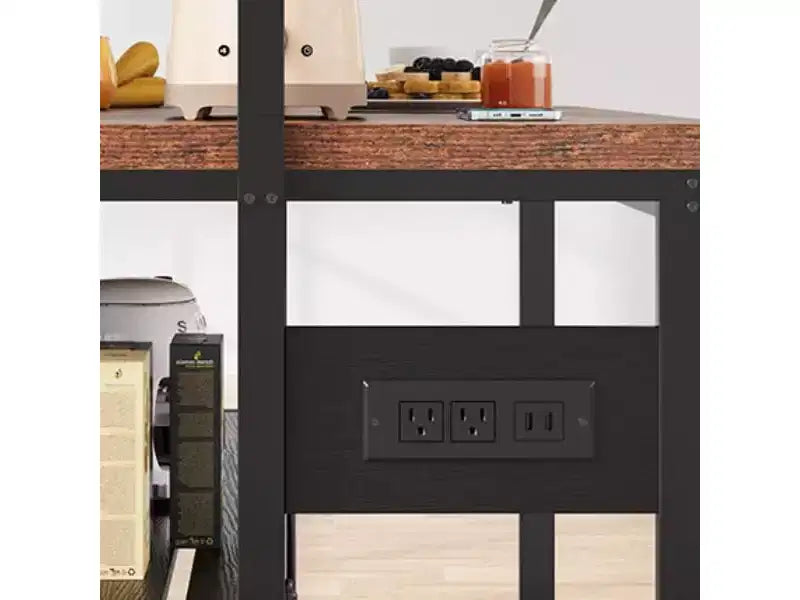Isola Cucina, Isola Cucina 47" con Contenitore e Sedute - Scaffale per Forno a Microonde a 3 Livelli (5 Ganci) Tavolo Multifunzione per Cucine Piccole