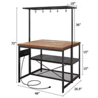 Isola Cucina, Isola Cucina 47" con Contenitore e Sedute - Scaffale per Forno a Microonde a 3 Livelli (5 Ganci) Tavolo Multifunzione per Cucine Piccole