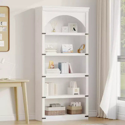 68 Tall Arch Display Cabinet, 6 Tier Bookshelves and Bookcases, Floor Standing Storage Shelves, Furniture Home Decor for Bedroom Living Room Office