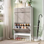 COZONY Flip-Drawer Shoe Cabinet with Fluted Design, Farmhouse Style Slim Shoe Organizer, Freestanding Hidden Shoe Rack for Entryway Hallway