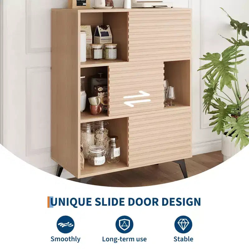 Mobile contenitore Mid-Century Modern con ante, mobiletto portaoggetti a 3 ripiani in legno per soggiorno e sala da pranzo