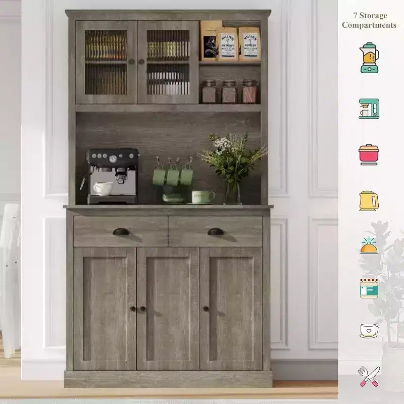 71 Mobile dispensa da cucina alto moderno, mobile credenza da cucina con supporto per microonde per sala da pranzo, cucina