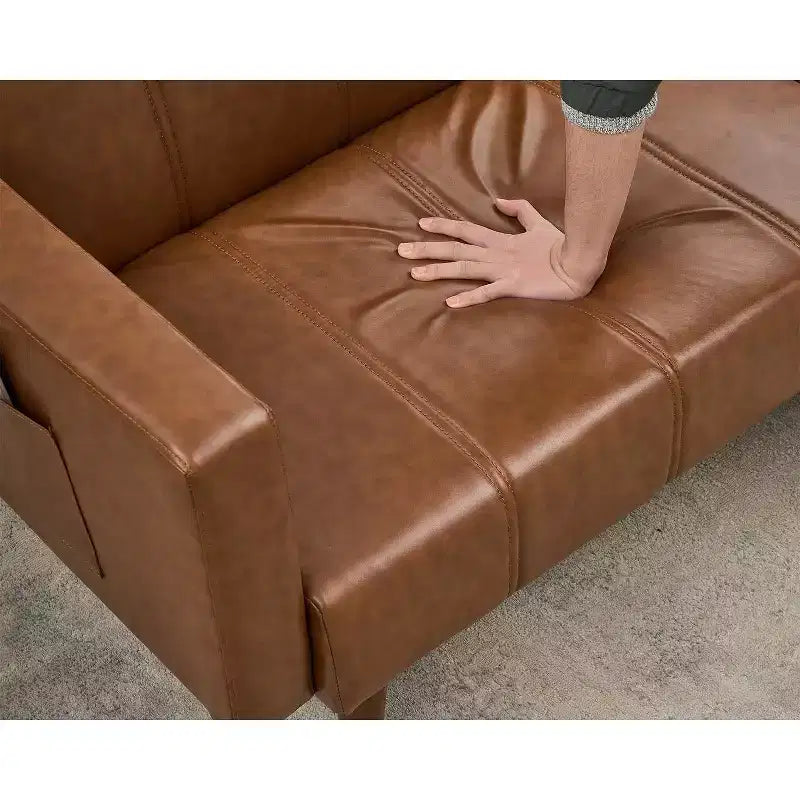 Divano Letto Futon 75 Mid-Century, Divano Letto Trasformabile in Pelle PU con Schienale Regolabile, Divanetto e Tasche Laterali per Soggiorno e Camera da Letto