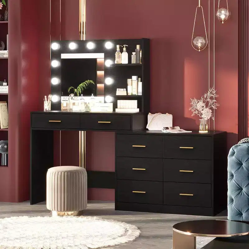 61 Scrivania da Trucco, 3 Modalità di Illuminazione con Luminosità Regolabile, Toeletta con 8 Ampie Cassetti Portaoggetti e 2 Ripiani per la Camera da Letto