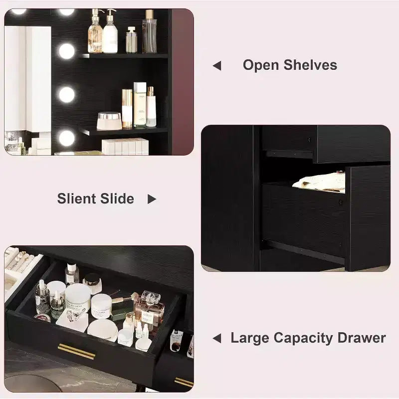 61 Scrivania da Trucco, 3 Modalità di Illuminazione con Luminosità Regolabile, Toeletta con 8 Ampie Cassetti Portaoggetti e 2 Ripiani per la Camera da Letto