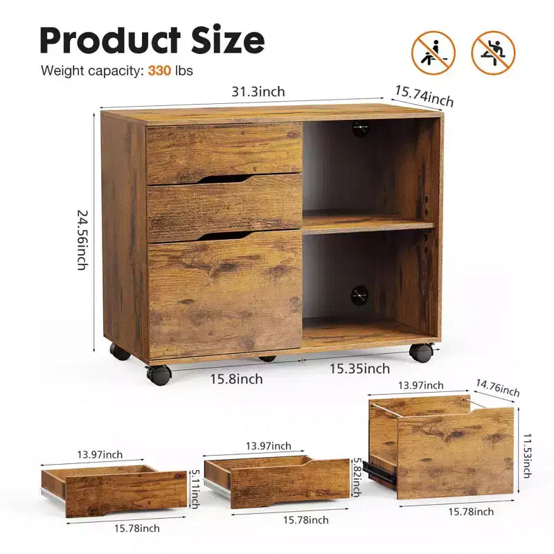 MAYEERTY Classificatore laterale a 3 cassetti con rotelle