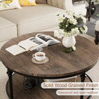 Tavolino da caffè rotondo 34,5"/30,5" con ripiano portaoggetti a 2 livelli - Marrone effetto legno rustico, struttura in metallo (Soggiorno/Reception)