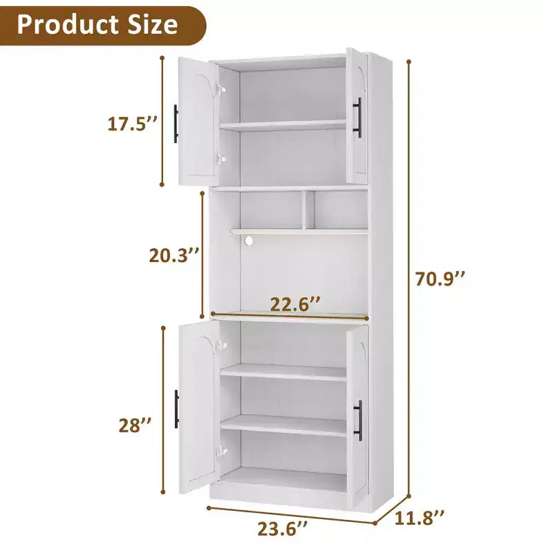 Dispensa con luce a LED, 71" Credenza da Cucina con Supporto per Microonde per Sala da Pranzo e Soggiorno