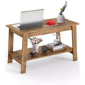 Coffee Table, Living Room Coffee Table - 2-Tier Rustic Wood Rectangle Table with Open Storage, Easy Assembly for Reception Room