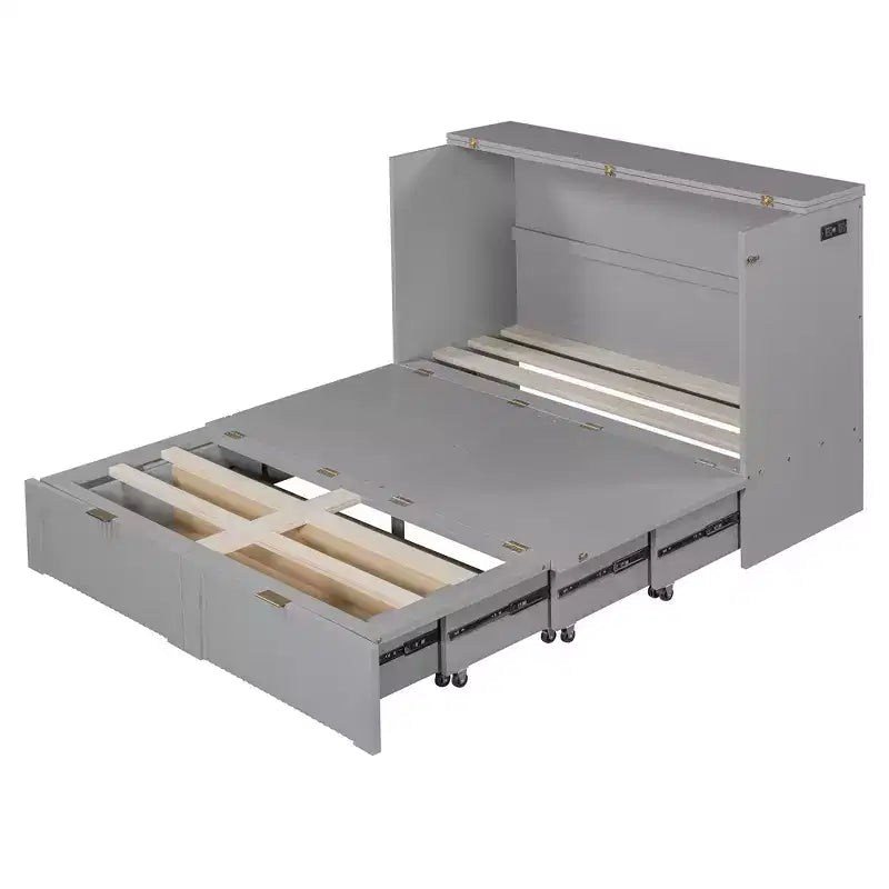 Letto a scomparsa matrimoniale/queen con cassetto, prese e porte USB, letto pieghevole a muro con armadio - ModernLuxe