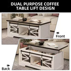 Tavolino da caffè con piano sollevabile e contenitore, stile rustico 47,2 pollici con anta scorrevole a granaio e scomparto nascosto, capacità 150 libbre per soggiorno e ufficio