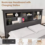 Struttura letto king-size con testiera libreria, testiera alta in legno, spazio contenitore sotto il letto, nessuna molla necessaria, nero