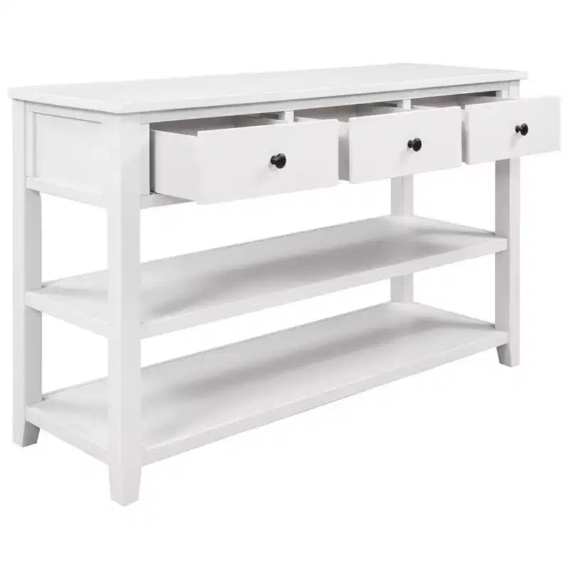 Bellemave Retro Design Console Table with Two Open Shelves, Pine Solid Wood Frame and Legs for Living Room (Antique White)