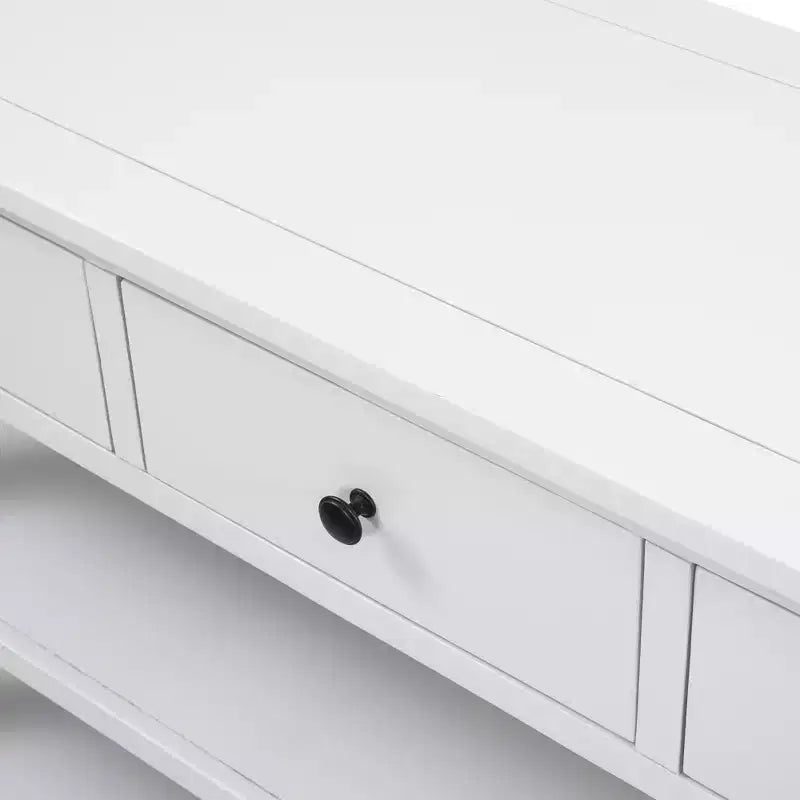 Consolle Bellemave dal design retrò con due ripiani aperti, struttura e gambe in legno massello di pino per soggiorno (bianco anticato)