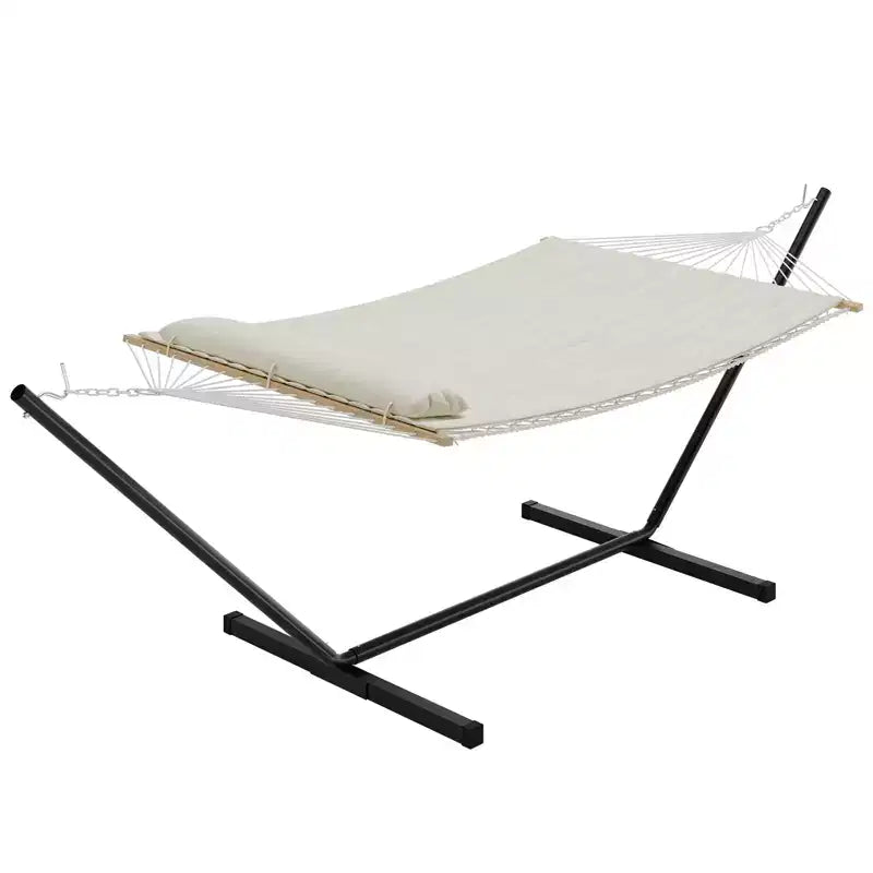 Amaca Doppia COZONY con Supporto in Acciaio Salvaspazio, Amaca in Corda di Cotone per 2 Persone con Cuscino e Tappetino Imbottito, Portatile per Cortile, Patio, Giardino