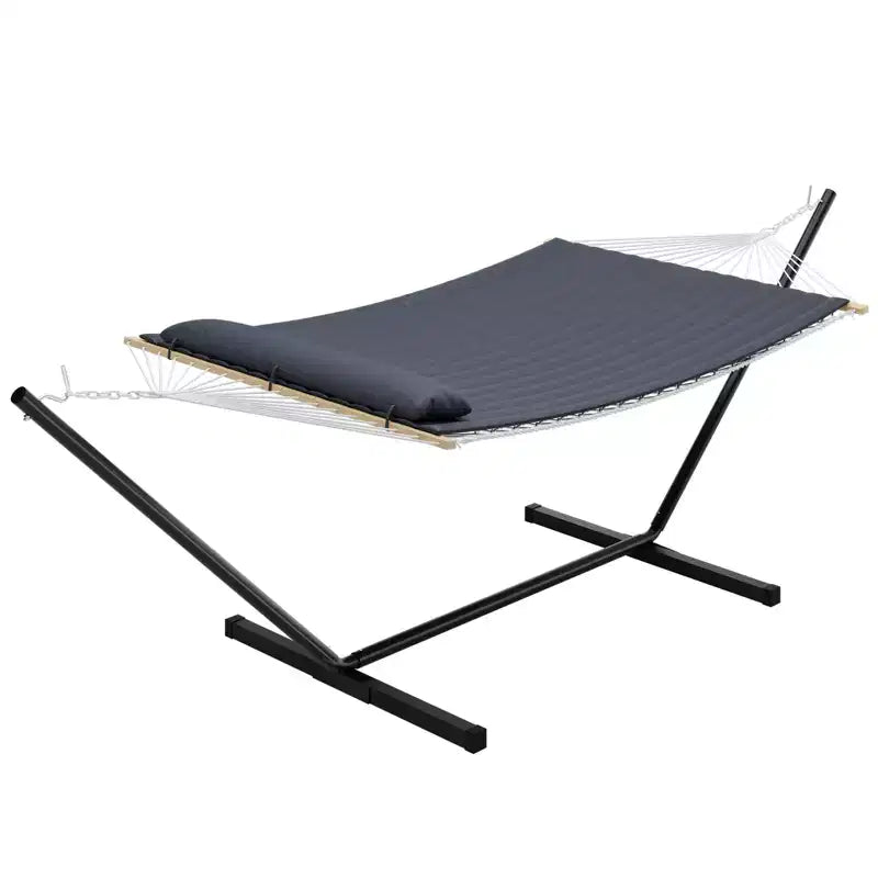 Amaca Doppia COZONY con Supporto in Acciaio Salvaspazio, Amaca in Corda di Cotone per 2 Persone con Cuscino e Tappetino Imbottito, Portatile per Cortile, Patio, Giardino