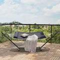 COZONY Double Hammock with Space Saving Steel Stand, 2 Person Cotton Rope Hammock with Pillow & Padded Pad, Portable for Backyard, Patio, Garden