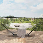 Amaca Doppia COZONY con Supporto in Acciaio Salvaspazio, Amaca in Corda di Cotone per 2 Persone con Cuscino e Tappetino Imbottito, Portatile per Cortile, Patio, Giardino