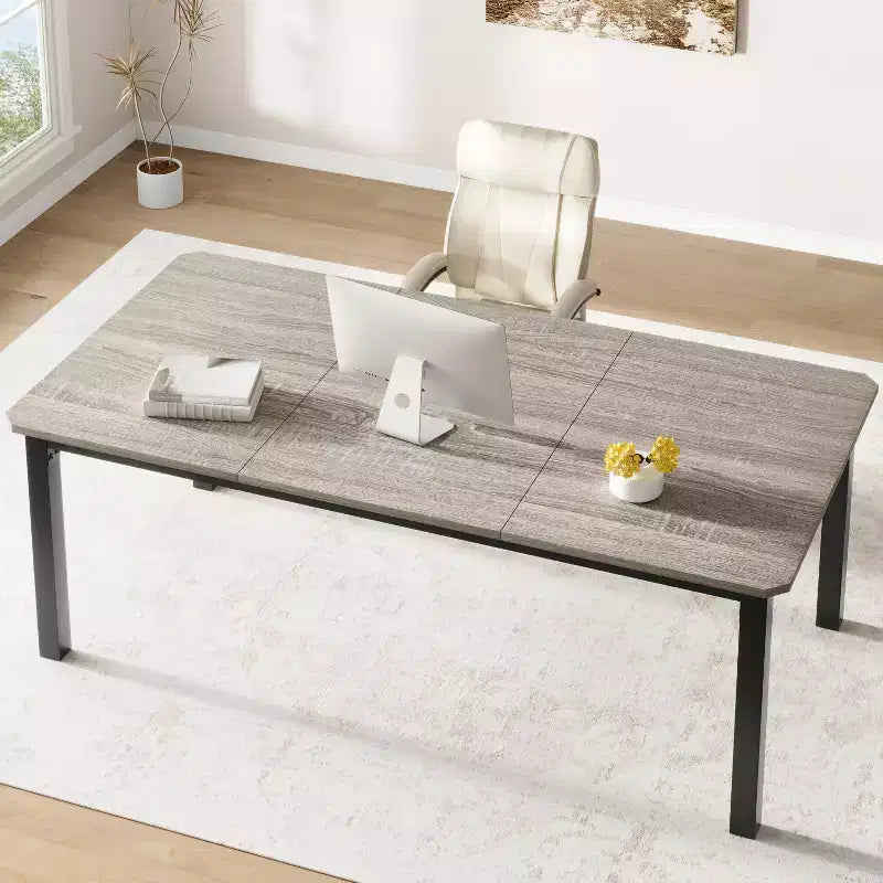 COZONY 78,7 Tavolo da pranzo rettangolare grande per 6-8 persone, tavolo da cucina industriale in legno con robusta struttura in metallo per sala da pranzo, ristorante (sedie escluse)