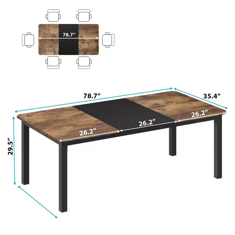 COZONY 78,7 Tavolo da pranzo rettangolare grande per 6-8 persone, tavolo da cucina industriale in legno con robusta struttura in metallo per sala da pranzo, ristorante (sedie escluse)