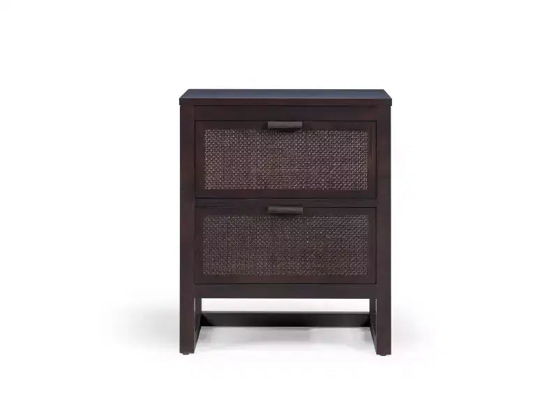 Comodino con 2 cassetti Hatteras Modern Boho con legno massello e dettagli in rattan naturale - Teamson Home