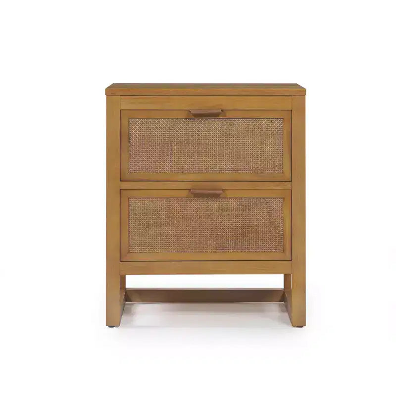 Comodino con 2 cassetti Hatteras Modern Boho con legno massello e dettagli in rattan naturale - Teamson Home