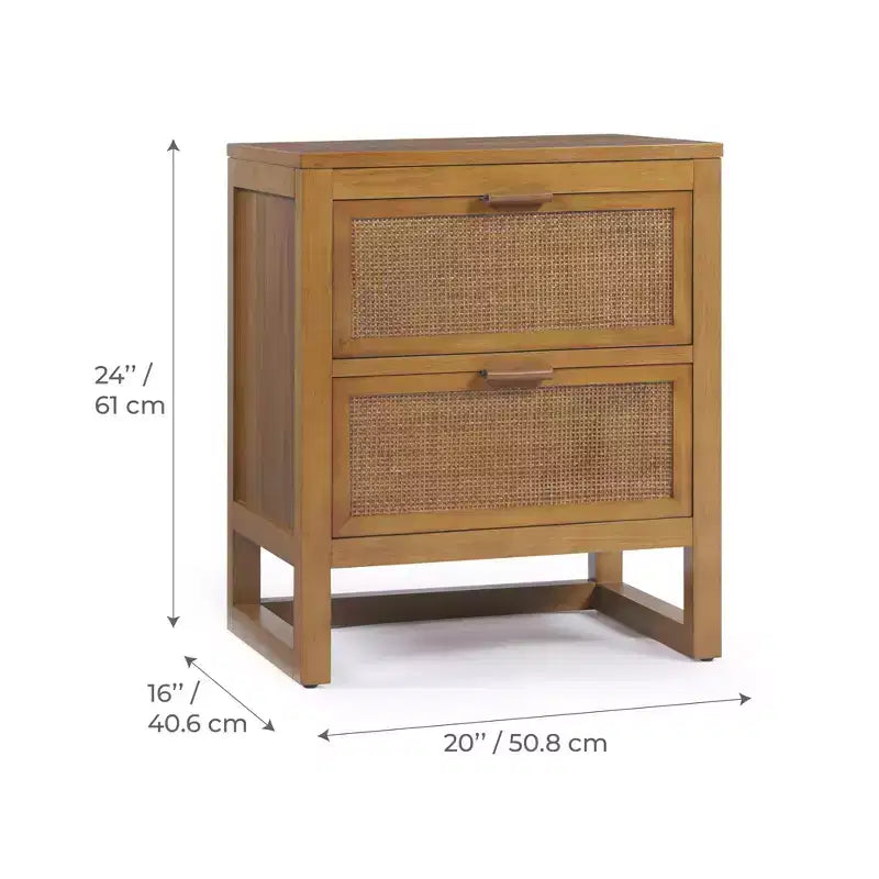 Comodino con 2 cassetti Hatteras Modern Boho con legno massello e dettagli in rattan naturale - Teamson Home