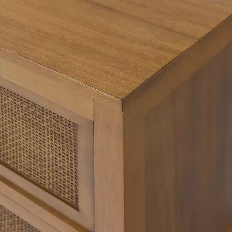 Comodino con 2 cassetti Hatteras Modern Boho con legno massello e dettagli in rattan naturale - Teamson Home
