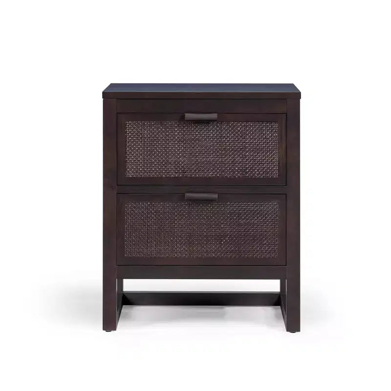 Comodino con 2 cassetti Hatteras Modern Boho con legno massello e dettagli in rattan naturale - Teamson Home