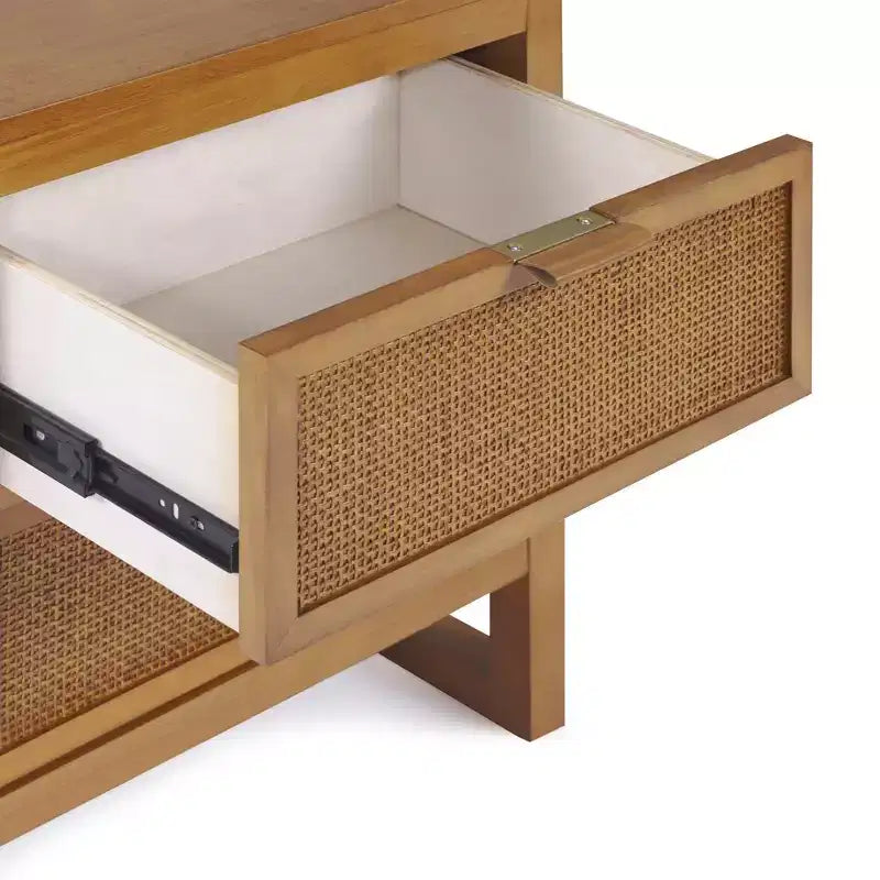 Comodino con 2 cassetti Hatteras Modern Boho con legno massello e dettagli in rattan naturale - Teamson Home