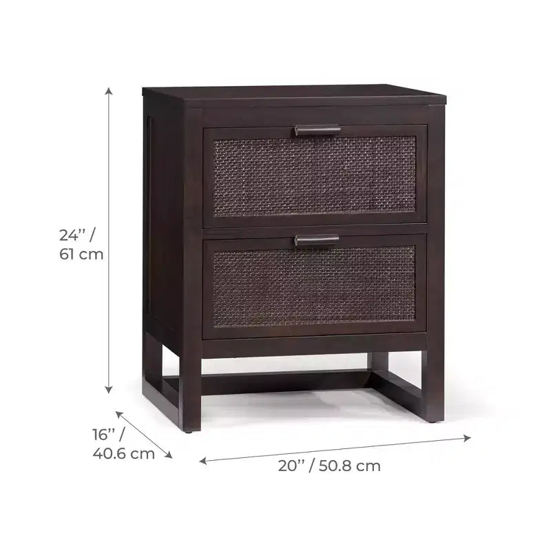 Comodino con 2 cassetti Hatteras Modern Boho con legno massello e dettagli in rattan naturale - Teamson Home