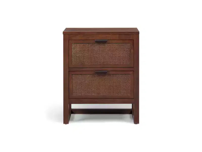 Comodino con 2 cassetti Hatteras Modern Boho con legno massello e dettagli in rattan naturale - Teamson Home
