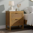 Comodino con 2 cassetti Hatteras Modern Boho con legno massello e dettagli in rattan naturale - Teamson Home