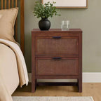 Comodino con 2 cassetti Hatteras Modern Boho con legno massello e dettagli in rattan naturale - Teamson Home