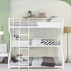 Letto a castello triplo Okak Full over Twin over Queen Size, letti a castello per bambini per impieghi gravosi con 2 scale, strutture letto per camera da letto, dormitorio
