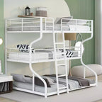 Letto a castello triplo Okak Full over Twin over Queen Size, letti a castello per bambini per impieghi gravosi con 2 scale, strutture letto per camera da letto, dormitorio