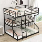 Okak Full over Twin over Queen Size Triple Bunk Bed, Heavy Duty Kids Bunk Beds with 2 Ladders, Bed Frames for Bedroom, Domitory