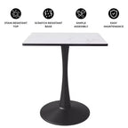 LeisureMod Bristol Tavolo da pranzo quadrato con piano in MDF e base a piedistallo in acciaio nero per cucina e sala da pranzo moderne