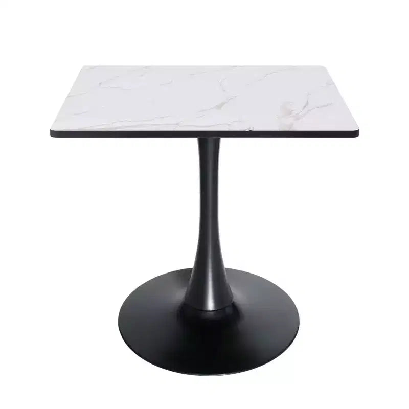 LeisureMod Bristol Tavolo da pranzo quadrato con piano in MDF e base a piedistallo in acciaio nero per cucina e sala da pranzo moderne