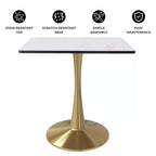 Tavolo da pranzo quadrato LeisureMod Bristol – Piano in MDF bianco marmorizzato con base a piedistallo in acciaio color oro, per cucina moderna, sala da pranzo, bar, piccoli appartamenti