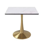 Tavolo da pranzo quadrato LeisureMod Bristol – Piano in MDF bianco marmorizzato con base a piedistallo in acciaio color oro, per cucina moderna, sala da pranzo, bar, piccoli appartamenti