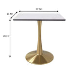 Tavolo da pranzo quadrato LeisureMod Bristol – Piano in MDF bianco marmorizzato con base a piedistallo in acciaio color oro, per cucina moderna, sala da pranzo, bar, piccoli appartamenti