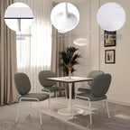 Tavolo da pranzo quadrato LeisureMod Bristol con ripiano in MDF effetto marmo bianco e base a piedistallo in acciaio bianco per cucina e sala da pranzo moderne