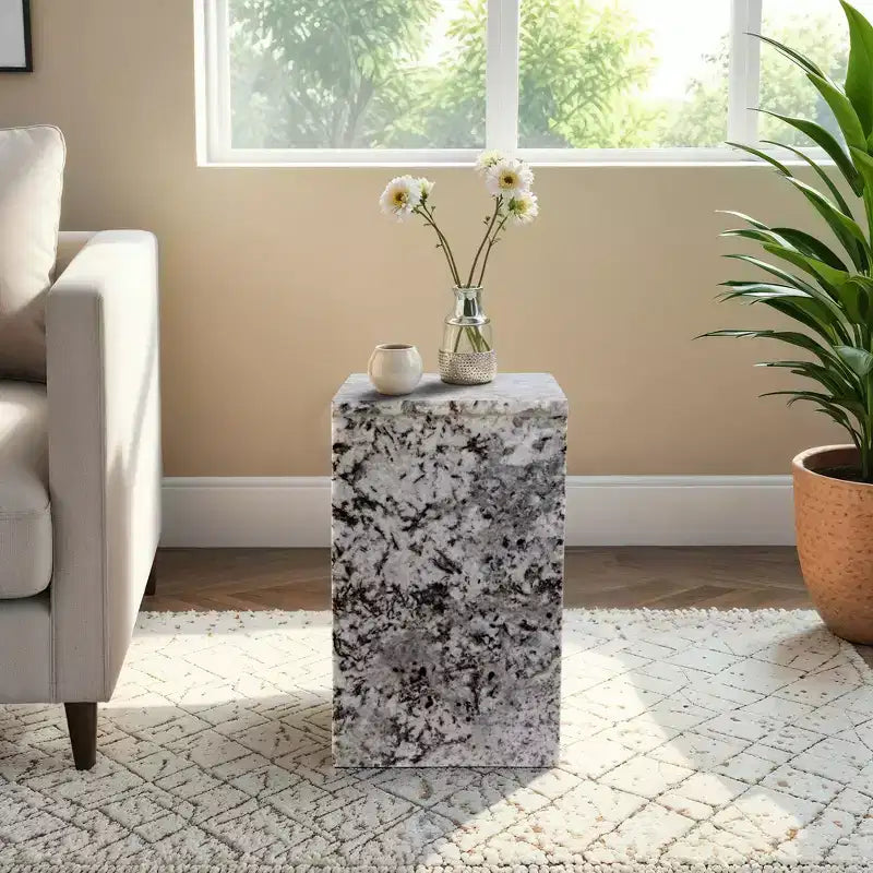 Marble Accent Table - Modern Contemporary Pedestal Design with Sleek Geometric Lines and Decorative Minimalist Aesthetic for Trend-Forward Interiors